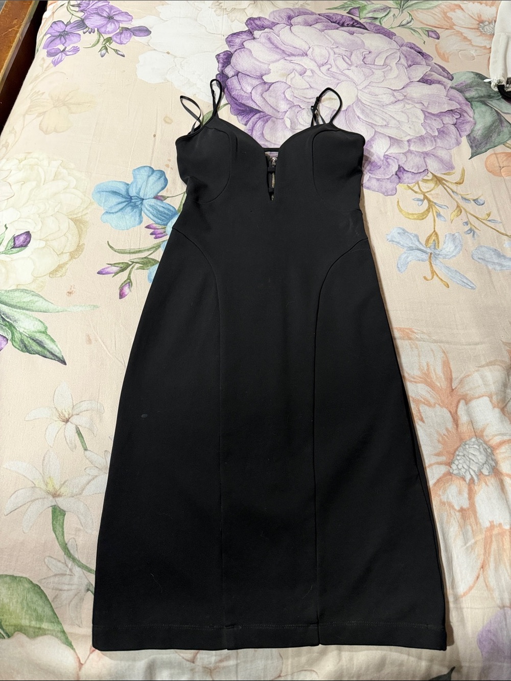 bebe Black Strapless Bodycon Dress with Plunging Notch
